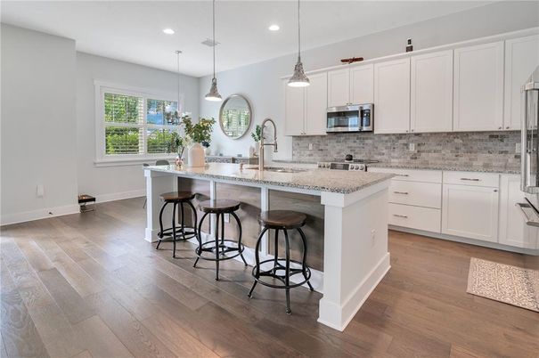 Interior, Kitchen, Pendant Lights, Recessed Lighting, Wood Texture Flooring