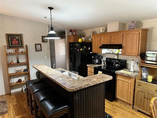 Interior, Kitchen, Pendant Lights, Wood Texture Flooring