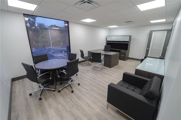 Home Office, Interior, Recessed Lighting, Wood Texture Flooring