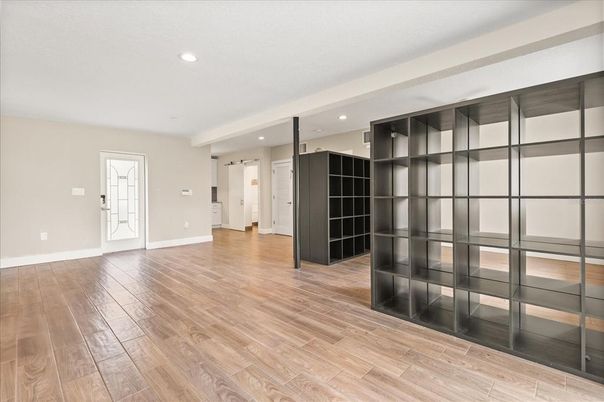 Empty room, Interior, Recessed Lighting, Wood Texture Flooring
