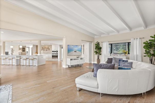 Interior, Kitchen, Living room, Pendant Lights, Recessed Lighting, Stainless Steel Appliances, Wood Texture Flooring
