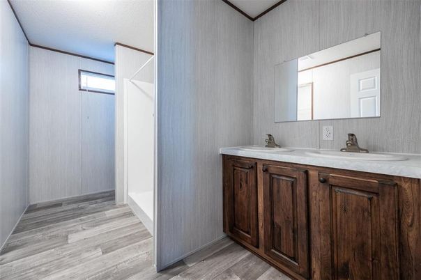 Bathroom, Dual Sink Vanities, Interior, Wood Texture Flooring