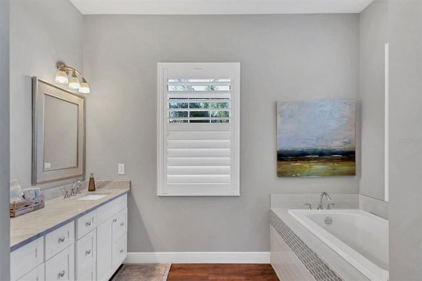 Bathroom, Dual Sink Vanities, Interior, Wood Texture Flooring