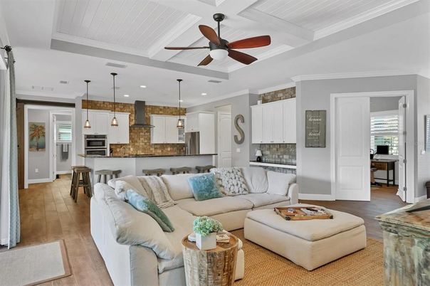 Interior, Kitchen, Living room, Pendant Lights, Recessed Lighting, Stainless Steel Appliances, Wood Texture Flooring