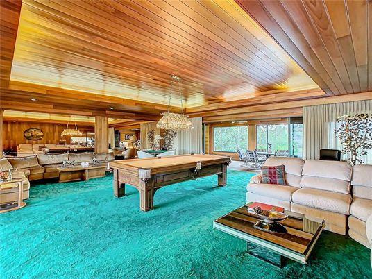 Billiard Table, Game Room, Interior, Living room, Pendant Lights, Recessed Lighting, Wooden Ceilings