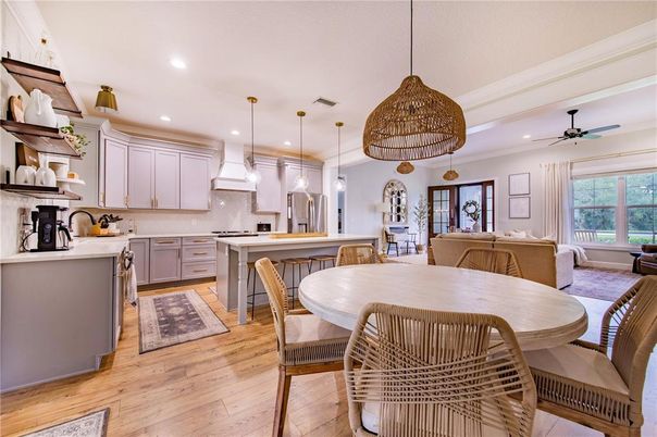 Dining room, Interior, Kitchen, Living room, Pendant Lights, Recessed Lighting, Wood Texture Flooring