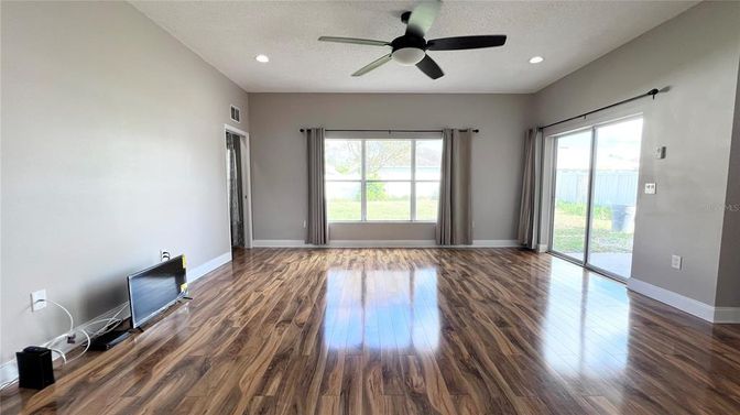 Empty room, Interior, Recessed Lighting, Wood Texture Flooring
