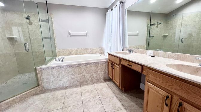 Bathroom, Dual Sink Vanities, Glass Shower, Interior, Recessed Lighting