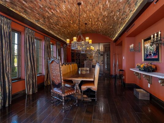 Chandelier, Dining room, Interior, Wood Texture Flooring