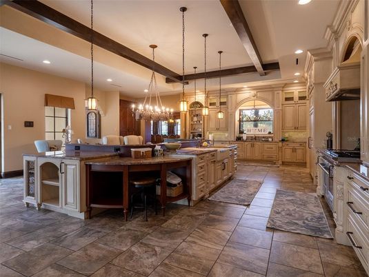 Interior, Kitchen, Pendant Lights, Recessed Lighting, Wooden Beams
