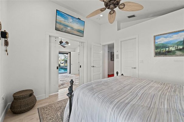 Bedroom, Interior, Recessed Lighting, Wood Texture Flooring
