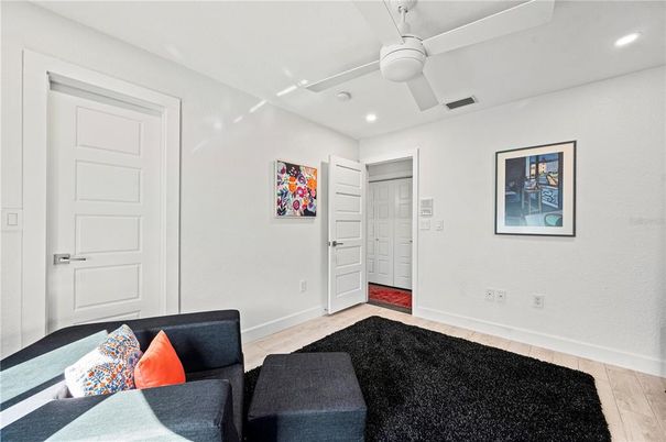 Interior, Living room, Recessed Lighting, Wood Texture Flooring