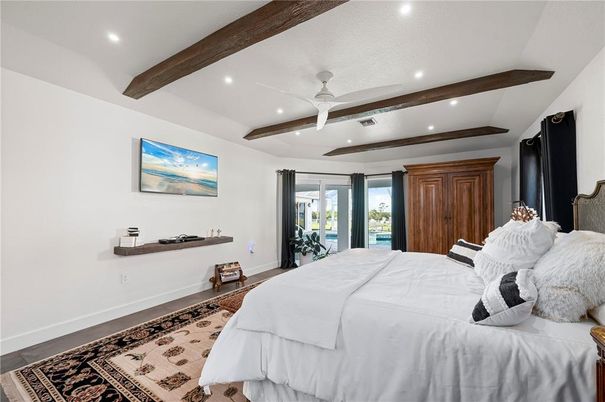 Bedroom, Interior, Recessed Lighting, Wooden Beams