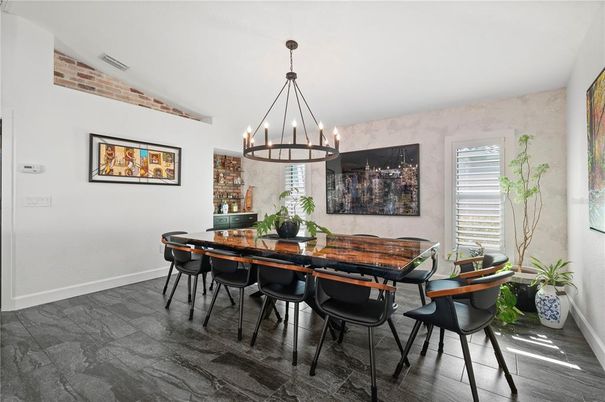Chandelier, Dining room, Interior, Pendant Lights, Wood Texture Flooring