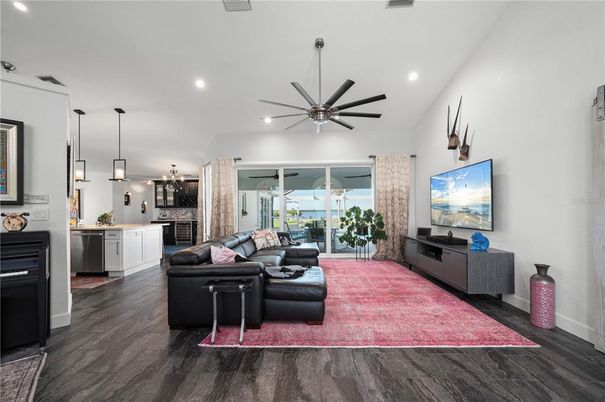 Interior, Kitchen, Living room, Pendant Lights, Recessed Lighting, Wood Texture Flooring