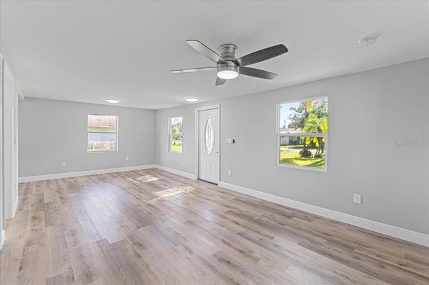 Empty room, Interior, Recessed Lighting, Wood Texture Flooring