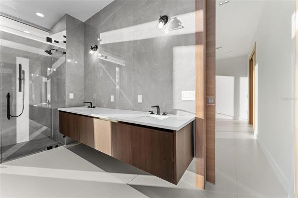 Bathroom, Dual Sink Vanities, Glass Shower, Interior, Recessed Lighting