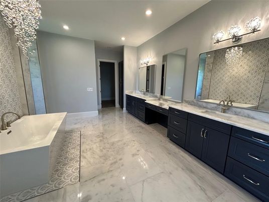 Bathroom, Dual Sink Vanities, Interior, Marble, Recessed Lighting