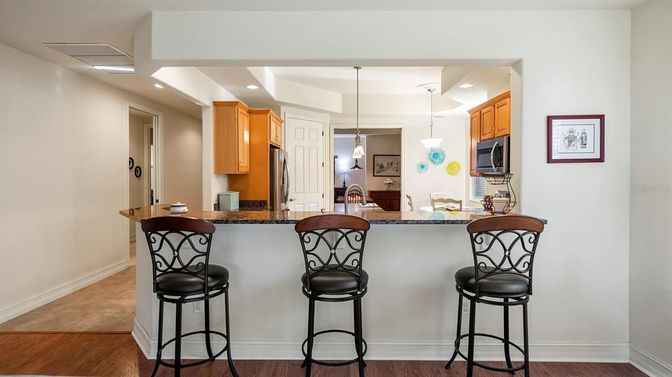 Interior, Kitchen, Pendant Lights, Recessed Lighting, Wood Texture Flooring