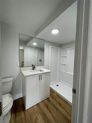 Bathroom, Interior, Recessed Lighting, Wood Texture Flooring
