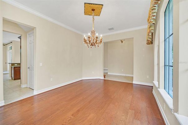 Chandelier, Empty room, Interior, Wood Texture Flooring