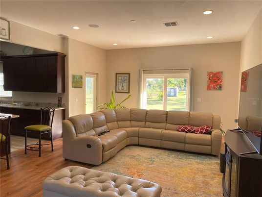 Interior, Living room, Recessed Lighting, Wood Texture Flooring