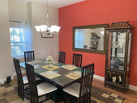 Chandelier, Dining room, Interior, Wood Texture Flooring