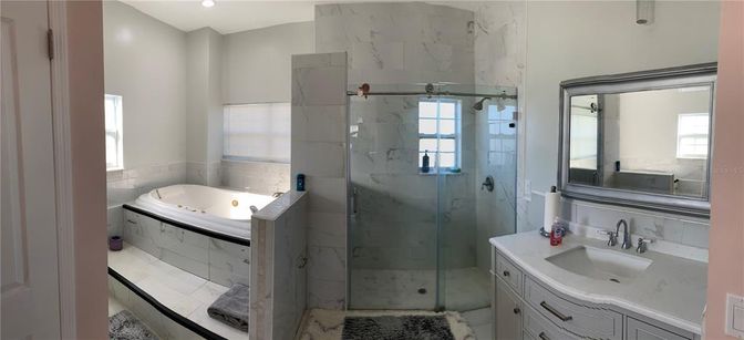 Bathroom, Glass Shower, Interior, Marble Walls, Recessed Lighting