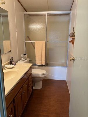 Bathroom, Glass Shower, Interior, Wood Texture Flooring