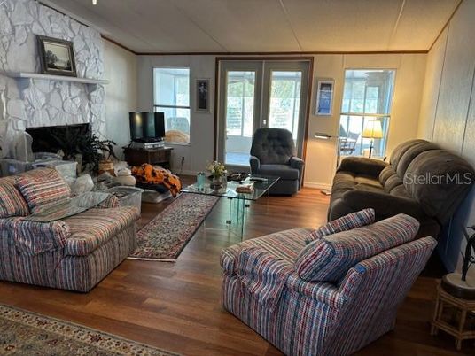 Fireplace, Interior, Living room, Stone Walls, Wood Texture Flooring