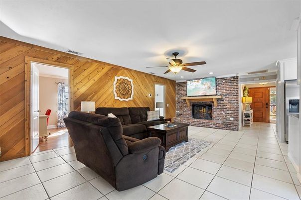 Fireplace, Interior, Kitchen, Living room, Stone Walls, Wooden Walls