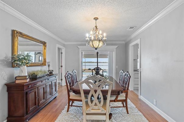 Chandelier, Dining room, Interior, Wood Texture Flooring