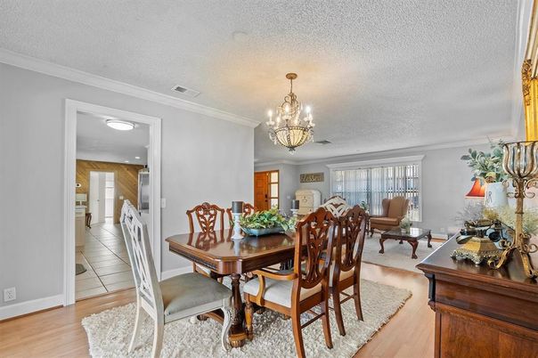 Chandelier, Dining room, Interior, Wood Texture Flooring