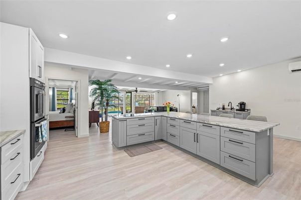 Interior, Kitchen, Recessed Lighting, Wood Texture Flooring