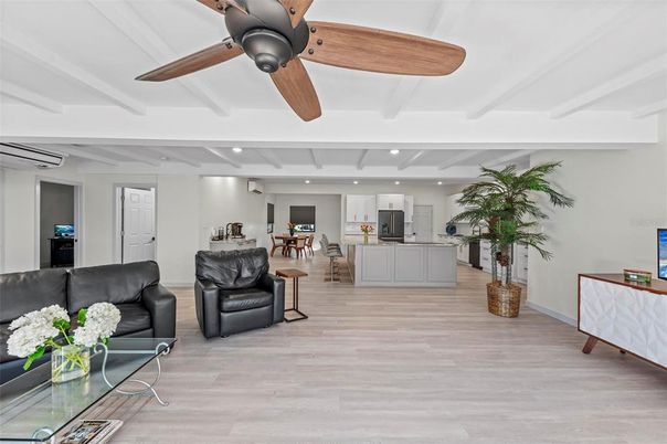 Interior, Kitchen, Living room, Recessed Lighting, Wood Texture Flooring
