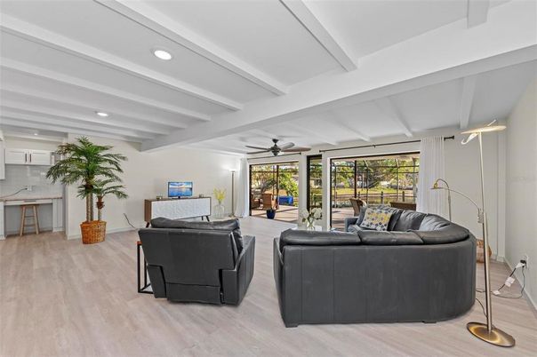 Interior, Living room, Recessed Lighting, Wood Texture Flooring