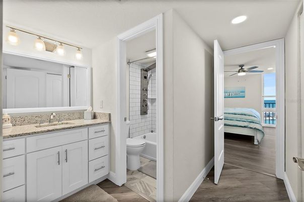 Bathroom, Bedroom, Interior, Recessed Lighting, Wood Texture Flooring