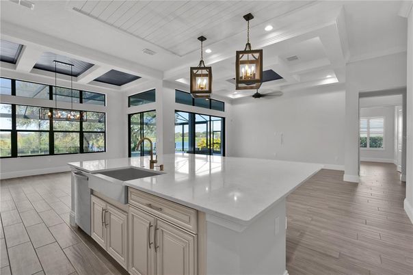 Interior, Kitchen, Pendant Lights, Recessed Lighting, Wood Texture Flooring