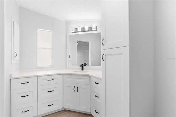 Bathroom, Dual Sink Vanities, Interior, Wood Texture Flooring