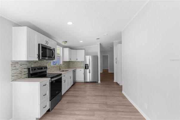 Interior, Kitchen, Recessed Lighting, Wood Texture Flooring