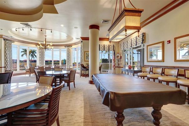 Billiard Table, Chandelier, Dining room, Game Room, Interior, Recessed Lighting