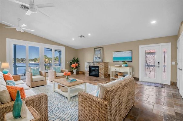 Fireplace, Interior, Living room, Recessed Lighting, Water