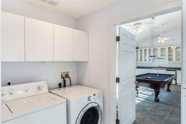 Billiard Table, Game Room, Interior, Pendant Lights, Washer