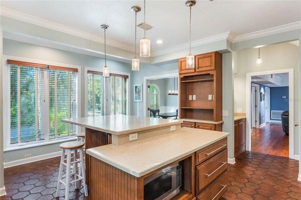 Interior, Kitchen, Pendant Lights, Recessed Lighting, Wood Texture Flooring