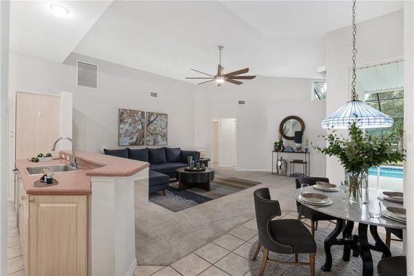 Dining room, Interior, Kitchen, Living room, Pendant Lights, Recessed Lighting, Wood Texture Flooring