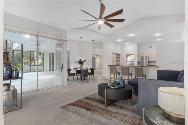 Dining room, Interior, Kitchen, Living room, Pendant Lights, Recessed Lighting, Stainless Steel Appliances