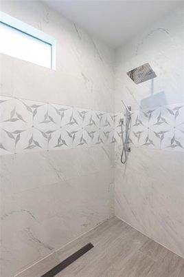 Bathroom, Interior, Marble Walls, Wood Texture Flooring