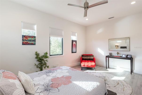 Bedroom, Interior, Recessed Lighting, Wood Texture Flooring