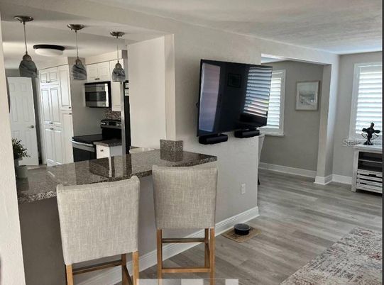 Interior, Kitchen, Pendant Lights, Wood Texture Flooring