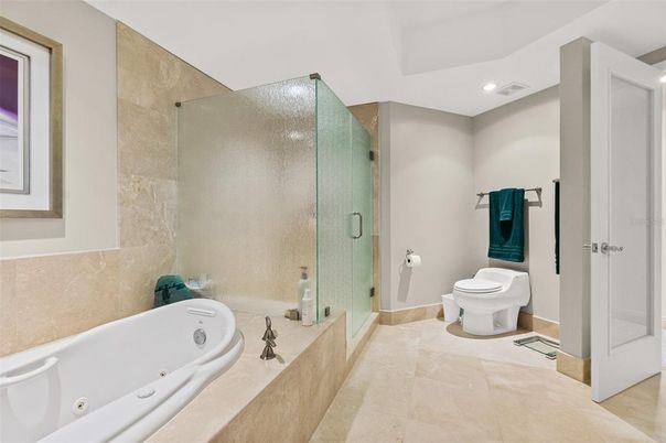Bathroom, Glass Shower, Interior, Recessed Lighting